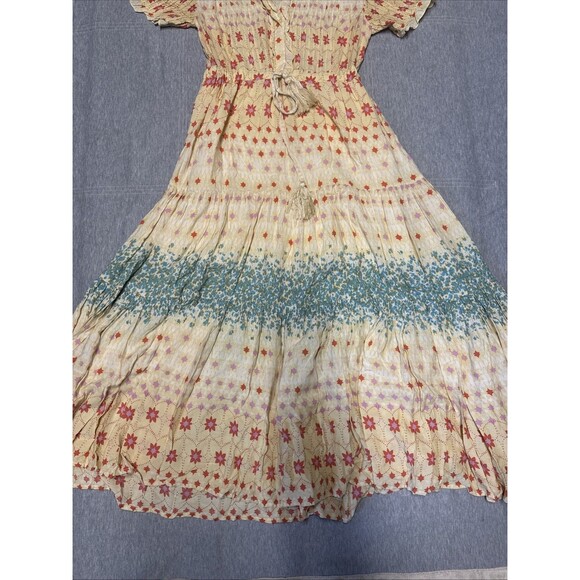 Free People Rare Feeling Maxi Dress Small Short Sleeve Floral Flare Western Boho - Picture 3 of 11